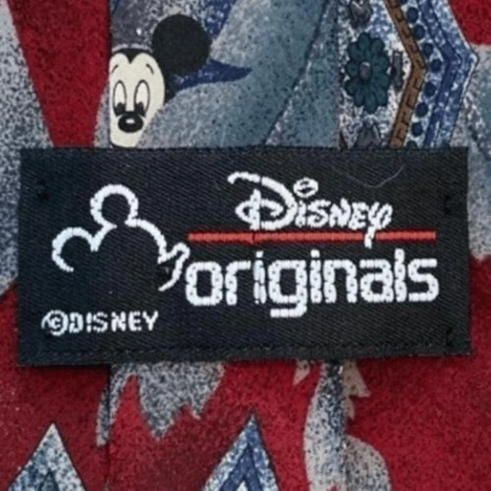 Vintage Disney Originals Mickey Mouse Neck Tie 100% Silk Maroon Blues Paisley‎